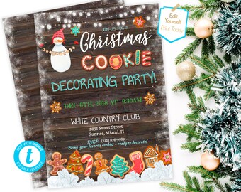 Editable Cookie Decorating Invitation Christmas Cookie Decorating Invite Snowman Cookie Invite Cookie Exchange PDF Instant Download template