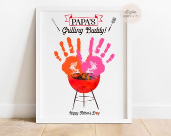 Papa's Grilling buddy Father's day, BBQ Handprint art, Father's day crafts, Printable template hands print, keepsake Kids Toddlers Infant