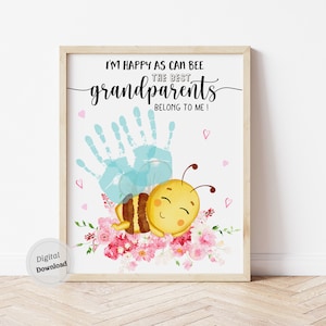 Großeltern Tag Handabdruck / Happy As Can Bee druckbare Karte / Großeltern Tag Bastelvorlage / Baby Kinder Säugling Kleinkind DIY