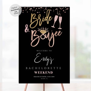 Bride and Boujee Bachelorette welcome sign Template Bachelorette diamond Poster Instant Rose Gold Weekend Banner Editable Download