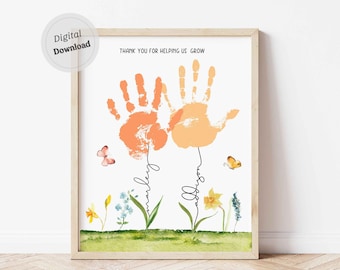 Thank You For Helping Us Grow Handprint printable Mother's Day Sign with Kids Names Personalized hand art printable Teacher Appreciation