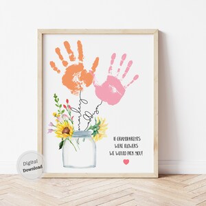 se os avós fossem flores, faríamos arte de impressão manual do dia dos avós Modelo personalizado de impressão manual Cartão dos avós com nomes de hastes