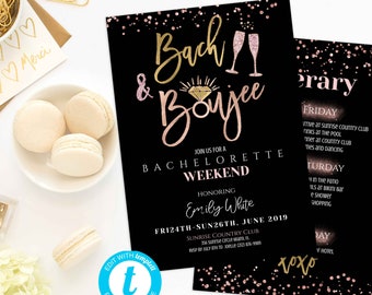 Bach and Boujee Bachelorette Invitation Template Bachelorette Itinerary Instant Rose Gold Weekend Invite Editable Schedule Timeline weekend