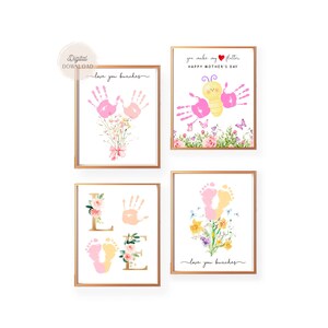 Créations artisanales d'empreintes de main pour la fête des mères - Empreintes de pas et oeuvres d'art - 4 Bungles empreintes de mains et de pieds - Ensemble d'activités pour tout-petits pour la garderie