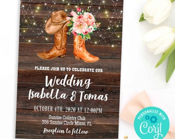 Western Wedding Invitation Template Boots Wedding invite Cowboy Boots Invite Rustic Download Editable