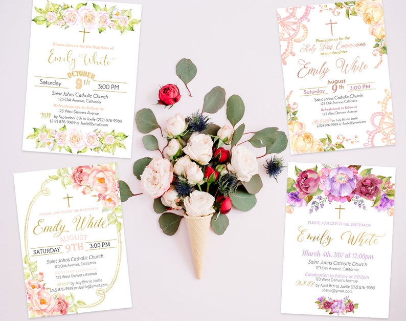 Edit yourself Girl Baptism Invite First Communion Invitation Christening Invite Baby Dedication Invite Confirmation Invite Instant Download