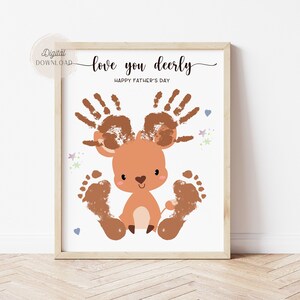 Je t'aime chevreuil, Empreinte de main et empreinte de pied pour papa pour la fête des pères, Travaux manuels d'empreintes de main pour bébés, Idées de main et de pied de bébé et Bonne fête des pères