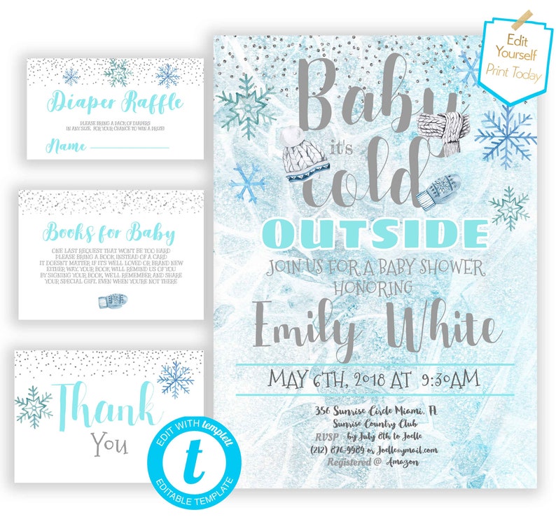 Baby its cold outside Boy Baby Shower Invitation Editable PDF Etsy