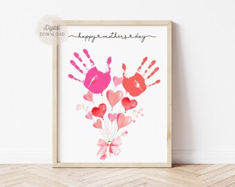 Handprint art for mother's day, kids hand print crafts, Mothers day crafts, Handprint bouquet for Mother's Day, Preschoolers Students