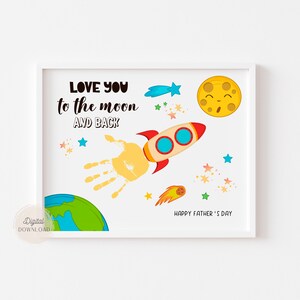 Arte de impressão manual para o dia dos pais, Artesanato para o dia dos pais, Artesanato para impressão manual do dia dos pais, Te amo até a lua e de volta, para crianças de 3 anos, criança