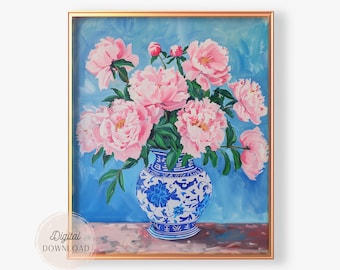 Ingwerglas Pfingstrose Gemälde: Chinoiserie Wandkunst (Digitaler Download)