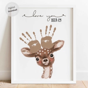 Te amo Deer-ly Día del padre Handprint arte plantilla signo Deer imprimible Papá Papa Abuelo Papá recuerdo digital Regalo Niños Bebé infantil