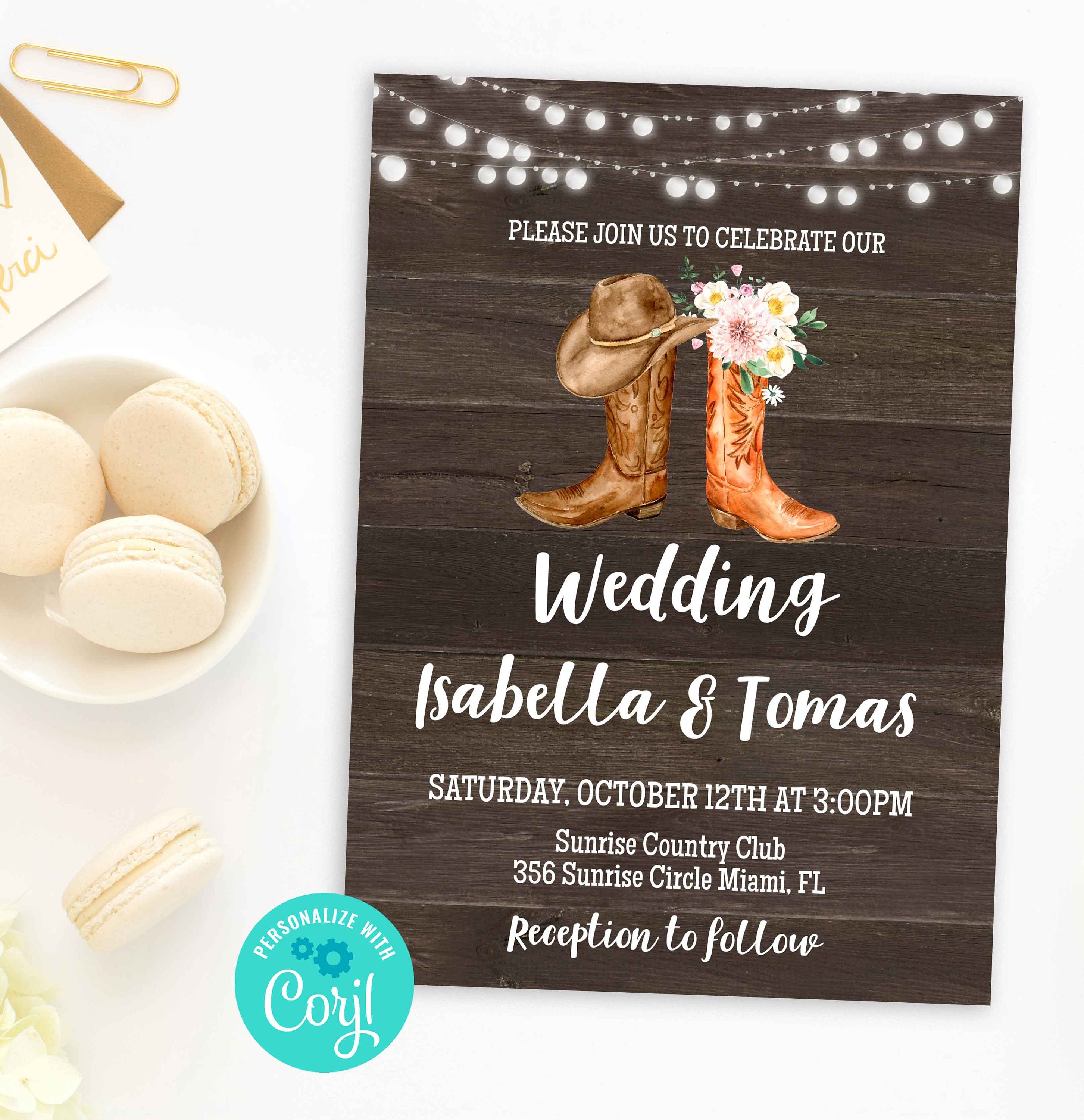 Country Western Wedding Invitation Template Boots Wedding Etsy