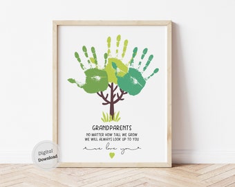 No Matter How Tall We Grow / Tree Handprint art craft printable / Grandparents day card / from grandkids infant toddler keepsake