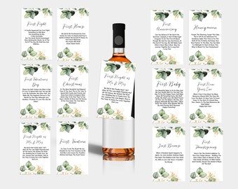 Marriage Milestone Tags A year of first Wine Gift basket tags Milestone wine tags Label Wedding milestones Wedding wine tags 1st year