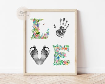 Love Handprint and Footprint Art, Newborn print, infants Daycare Activities, Mothers day crafts, handprint crafts for spring, Printable