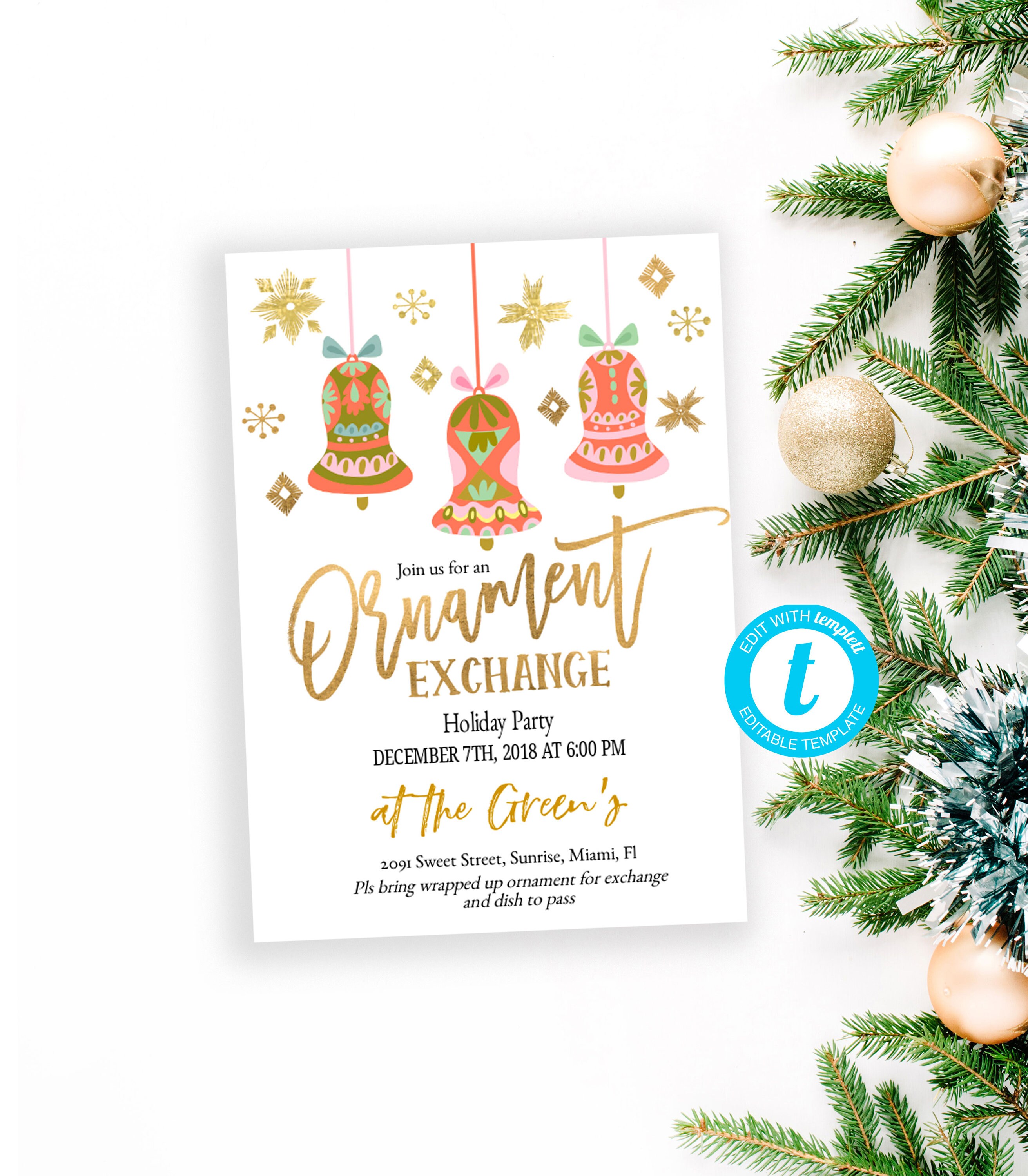 Ornament Exchange Invite download Editable Holiday Party Etsy