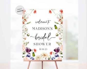 Bridal shower Welcome Sign download template bridal brunch decoration wildflowers decor Poster Editable Printable Wildflower banner
