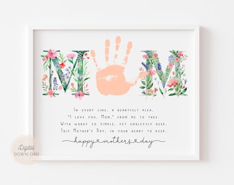 Mother's Day Handprint Poem, Mothers day crafts, Mother's day hand made card, Handprint Gifts for Mom, Printable Template Print