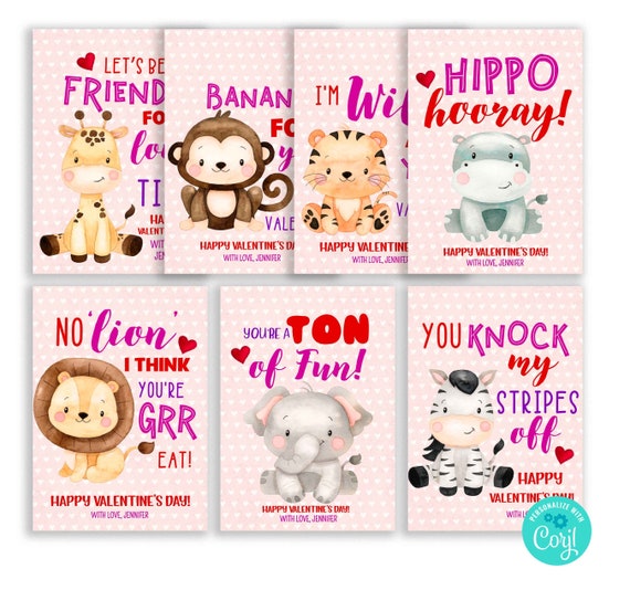 Safari Valentine Card for Kids School Printable Template