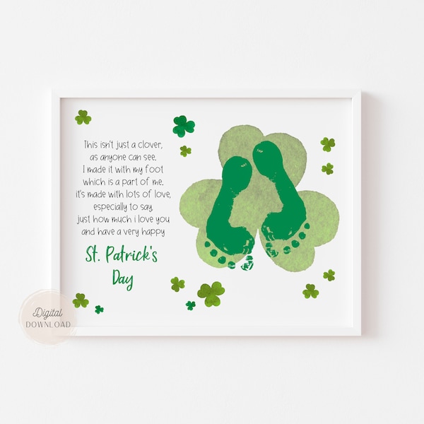 St. Patrick's Day footprint poem My 1st St. Patrick's Day printable Clover Shamrock Footprint Craft template for Kids Baby Toddler Keepsake