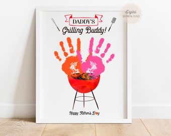 Daddy's Grilling buddy Father's day, BBQ Handprint art, Father's day crafts, Printable template hands print, keepsake Kids Toddlers Infant