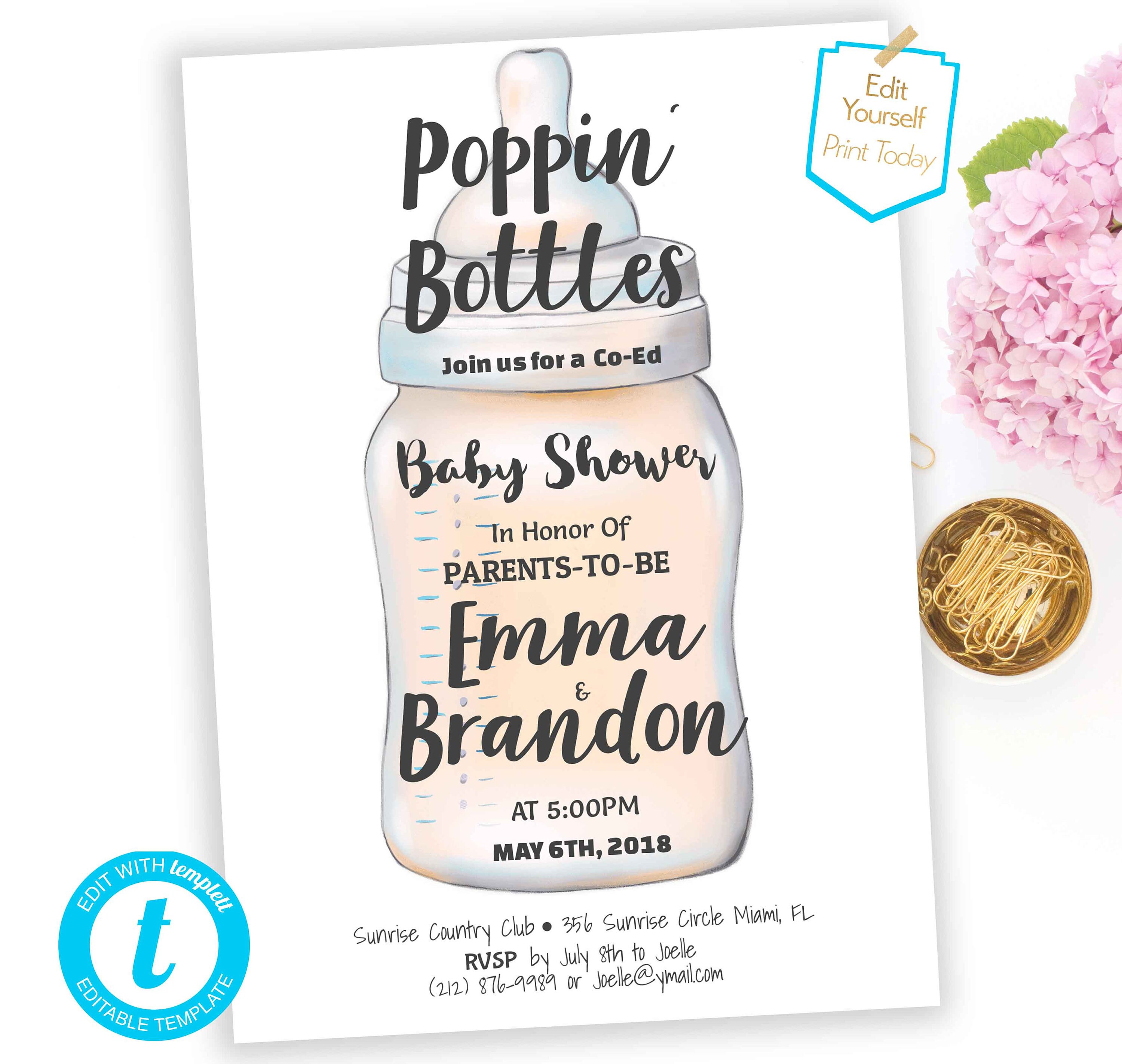 Poppin Bottles Baby Shower Invitation Gender Reveal Co Ed Baby Etsy