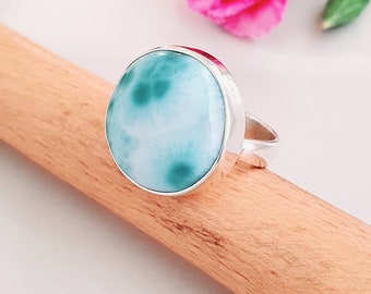 Larimar ring 925 Silver Ring R17 size us 7.high grade stone.gift for her