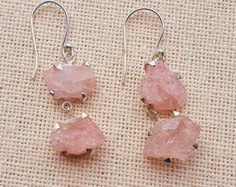 Raw rose quartz earrings 925 silver,rose quartz earrings,Crystal earrings,gemstone earrings,rough stone earrings,natural rose quartz earring