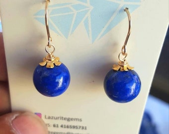 Lapis lazuli  earrings 14k gold fill, natural lapis earrings, gold filled lapis earrings,beaded lapis earrings, royal blue lapis earrings