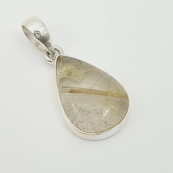 Golden Rutilated quartz pendant 925 sterling silver, golden Rutilated quartz necklace,Rutilated quartz pendant, Lazuritegems