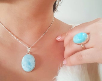 Colgante Larimar 925 plata, colgantes larimar genuinos, colgante larimar natural, collar Larimer, colgante larimar hecho a mano, Lazuritegems