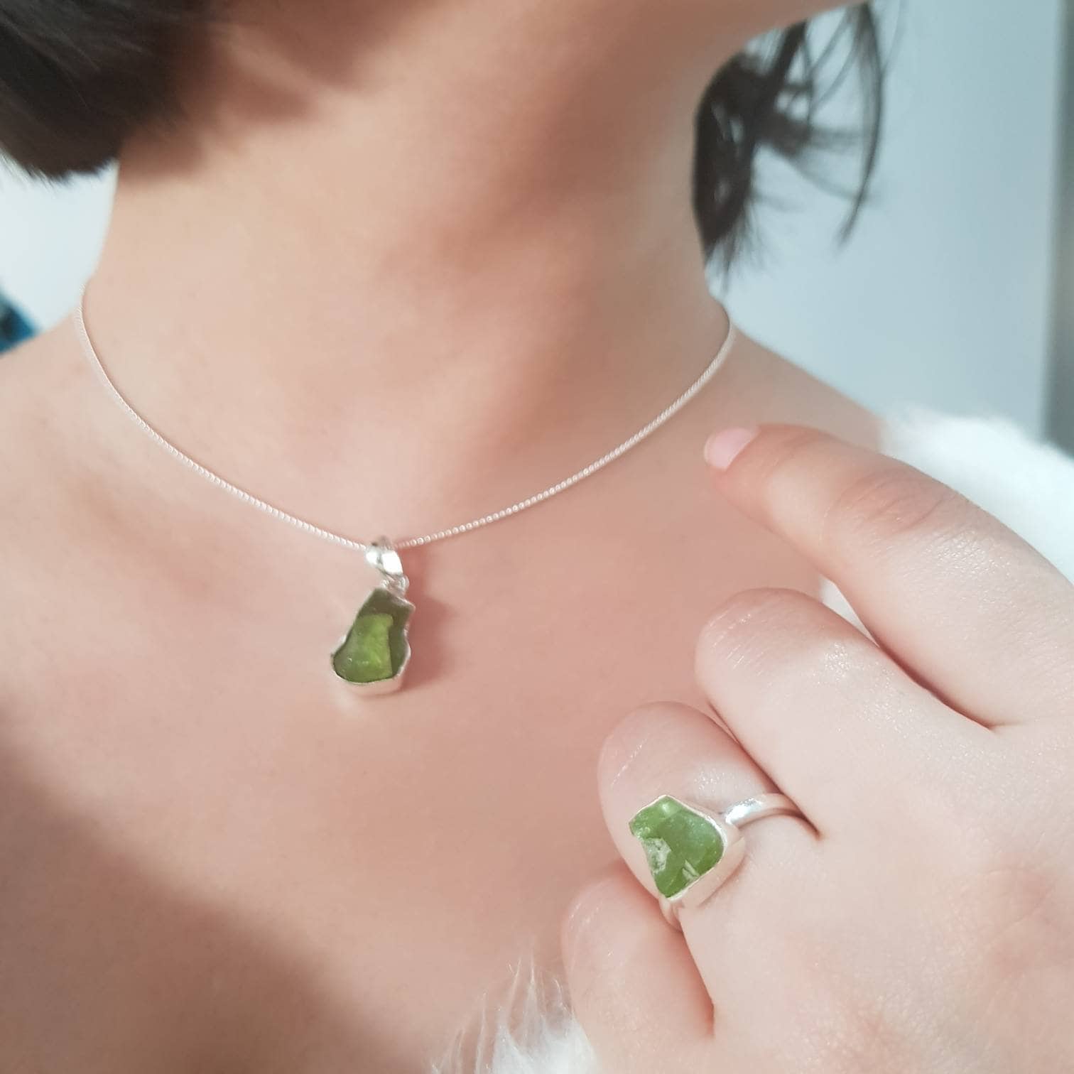 Raw peridot pendant Clearance