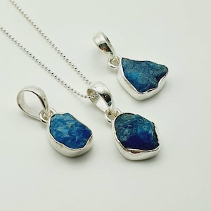 Roher Apatit Anhänger 925 Silber, Neon Apatit Anhänger, Rohapatit Kette Edelstein Anhänger,natürlicher Apatit, Kristall Anhänger