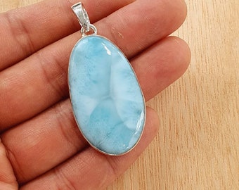 Colgante de larimar en plata 925, colgante de larimar auténtico, colgante de larimar natural, collar de larimar, colgante de larimar hecho a mano, Lazuritegems