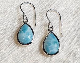 Larimar  earrings 925 silver,Larimar dangle earring,Larimar silver earrings, Larimar stone earrings, gemstone drop earrings, silver earrings