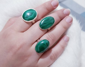 Malachite Ring 925 silver, Natural malachite rings, genuine Malachite Rings, malachite silver rings, malachite jewelry, Lazuritegems