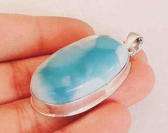 Colgante de larimar en plata 925, colgante de larimar auténtico, colgante de larimar natural, collar de larimar, colgante de larimar hecho a mano, Lazuritegems