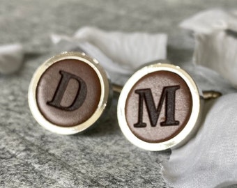 Personalised Cufflinks with Initials, Engraved, Genuine Leather Cufflinks, Wedding , Anniversary Gift
