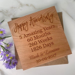 Personalised fifth Wedding Anniversary Card, 5th Wood Wedding Anniversary Card, 5th Wood Wedding Anniversary, Wood Anniversary