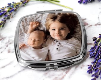 Personalised Image Photo Compact Mirror, Photo Mirror, Photo Gifts for her, Handbag accessories