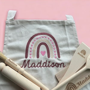 Personalised Children's Apron, Embroidered Rainbow Apron, Kid's Baking Gifts, Gifts for Her, Kids Apron, Baking Set, Child baker