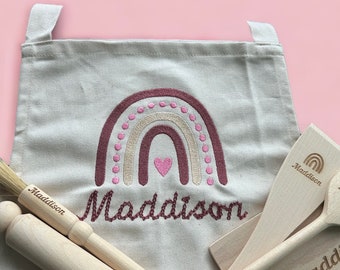 Personalised Children's Apron, Embroidered Rainbow Apron, Kid's Baking Gifts, Gifts for Her, Kids Apron, Baking Set, Child baker