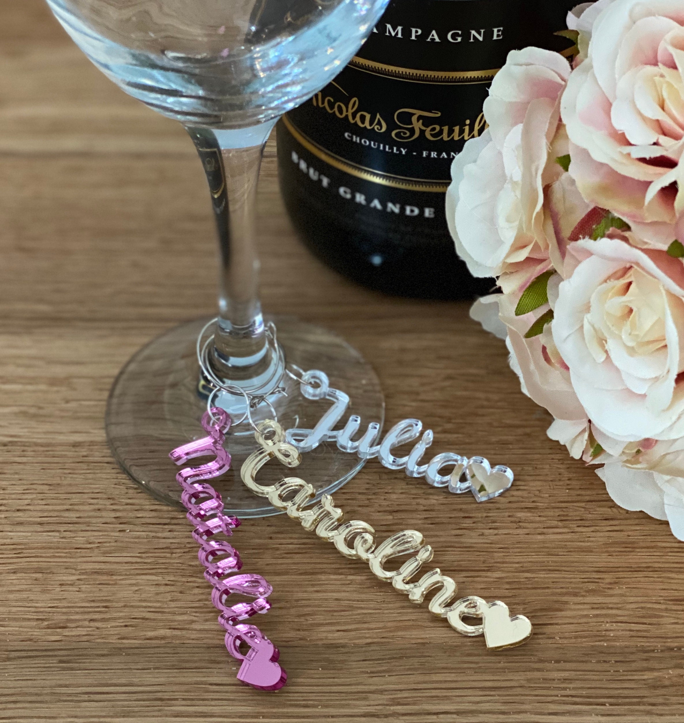Personalised Wine Glass Charms Names with Heart Acrylic Etsy