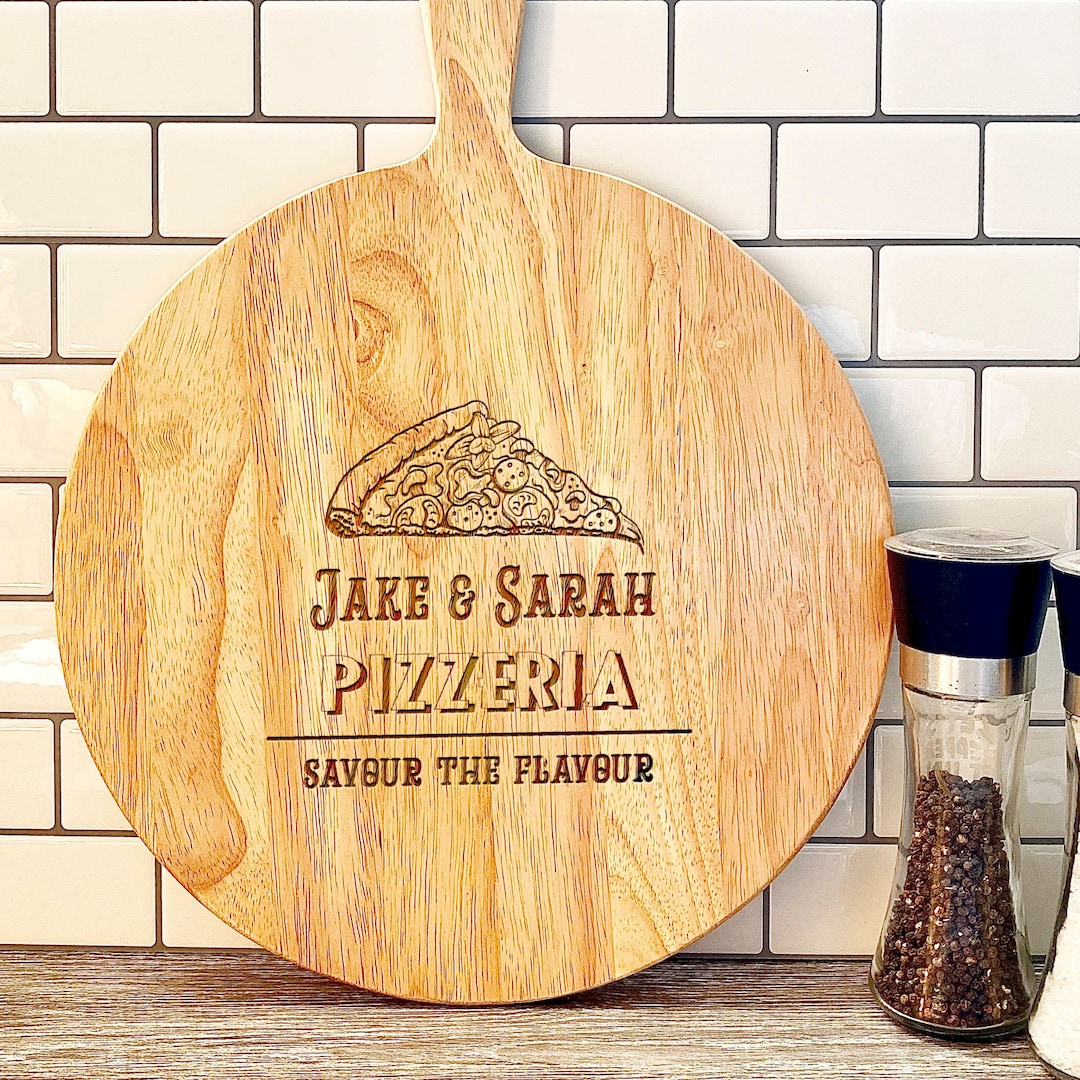 Personalised Pizza Serving Tray, Pizzeria Wood Pizza Board Tray, Round
