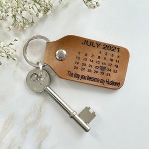 Personalised Leather Calendar leather keyring, leather keychain, leather key ring - Love Gift - 3rd Anniversary Gift