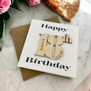 Birthday Card, Happy Birthday 18th Card, Personalised Happy Birthday Card Wooden Card, Birthday Wishes Card