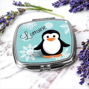 Personalised Name Cute Penguin Compact Mirror Birthday Wedding Bridesmaid Gift