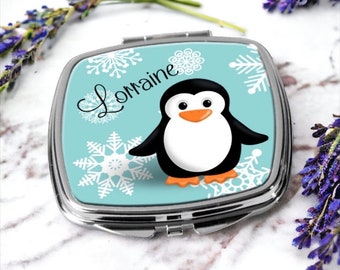 Personalised Name Cute Penguin Compact Mirror Birthday Wedding Bridesmaid Gift