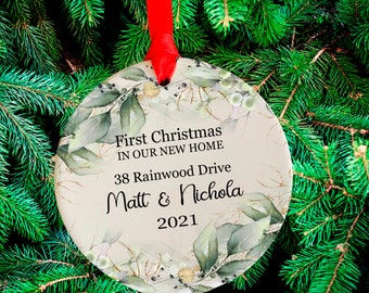 Personalised Ceramic 1st Christmas in our New Home Round Decoration Ornament, Christmas Decoration, New Home Gift